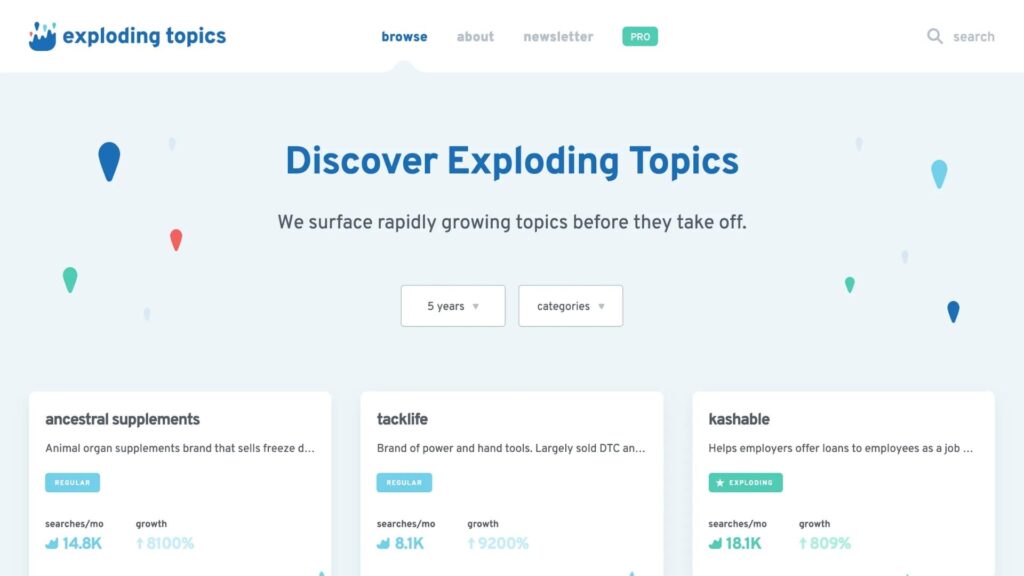 exploding topics keyword research seo free