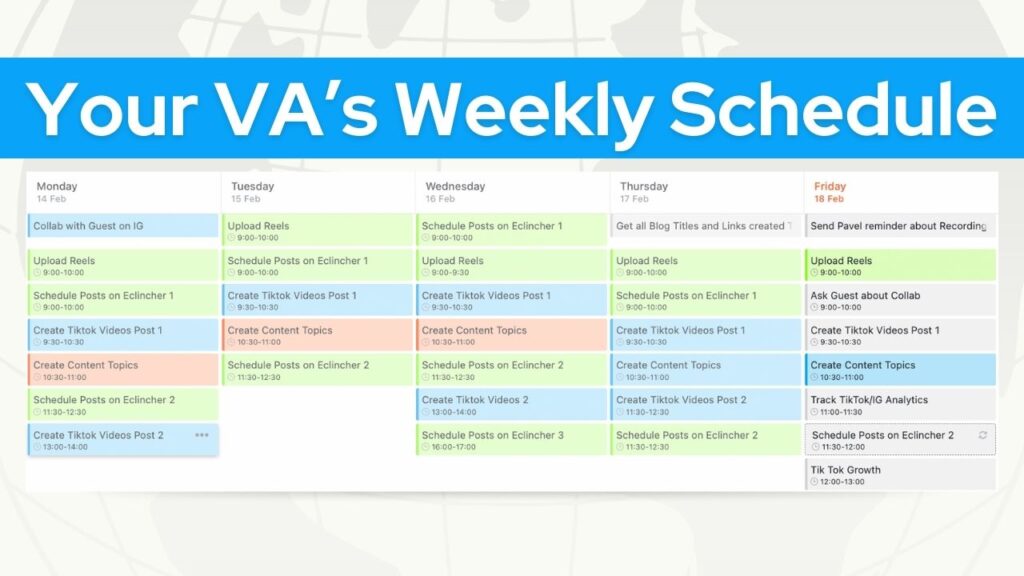 sample virtual assistant weekly schedule