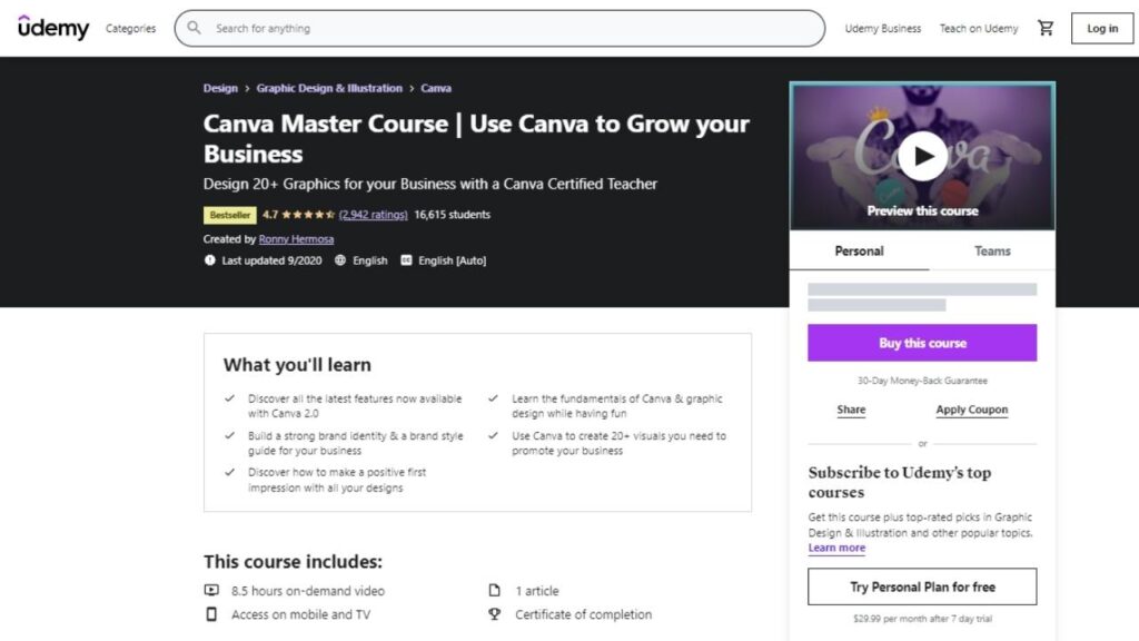 Udemy Canva Master Course virtual assistant usa