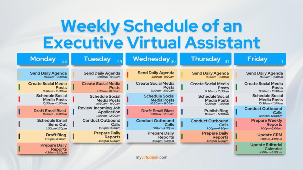 virtual executive virtual assistant sample schedule