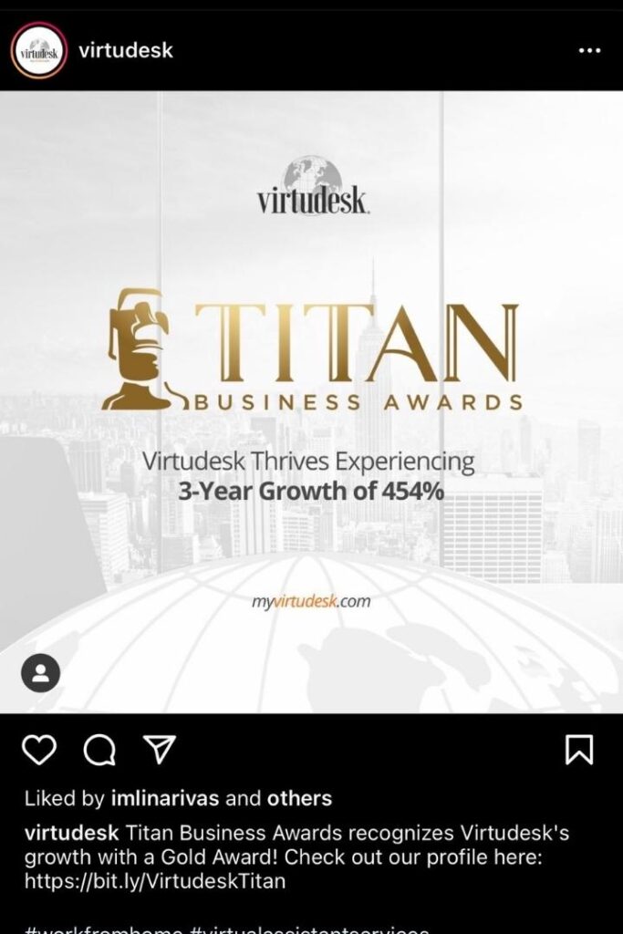 social media content ideas award titan business virtudesk